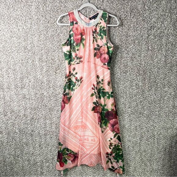 Pankaj & Nidhi Dress Women’s 6 Butterfly Garden Beaded Neck Sleeveless Midi - Picture 2 of 10